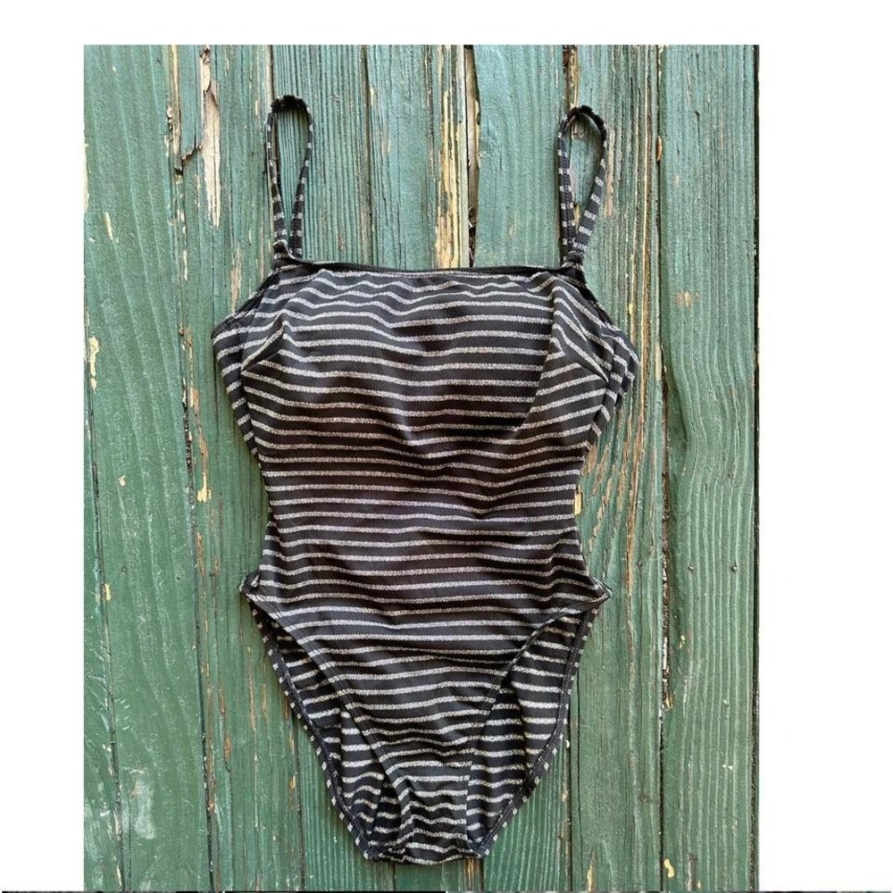 1950s-60s Coral Key Black And Silver Striped Swimsuit 1 peice Sexy Pinup